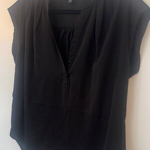 Banana Republic Black Split V-Neck Cap Sleeve Blouse
